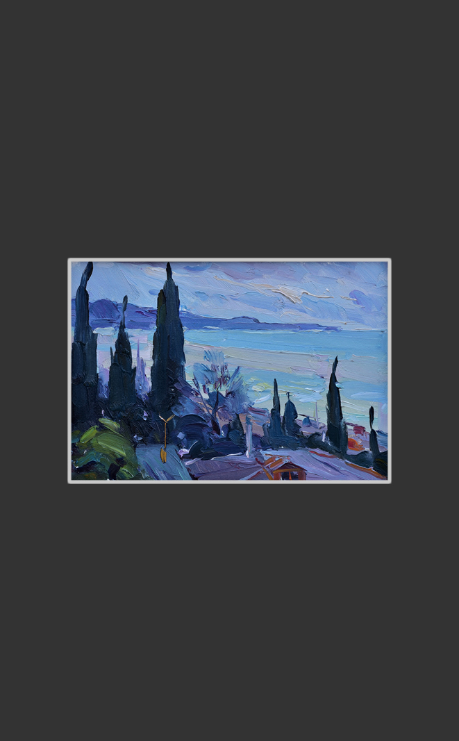 Cypresses, Khosta16 x 22 cm, Oil on Canvas, 1984