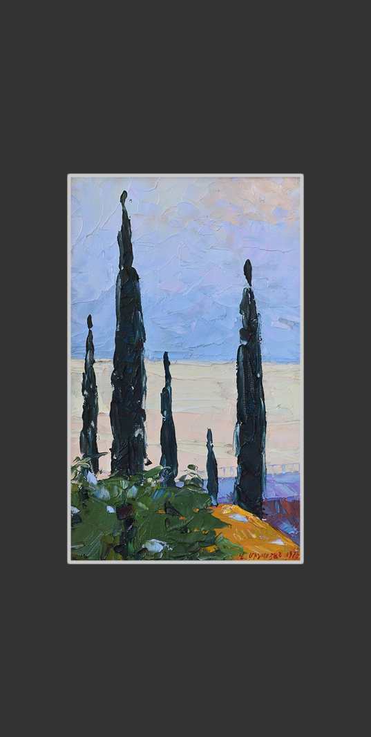 Cypresses, Khosta28 x 17 cm, Oil on Canvas, 1978