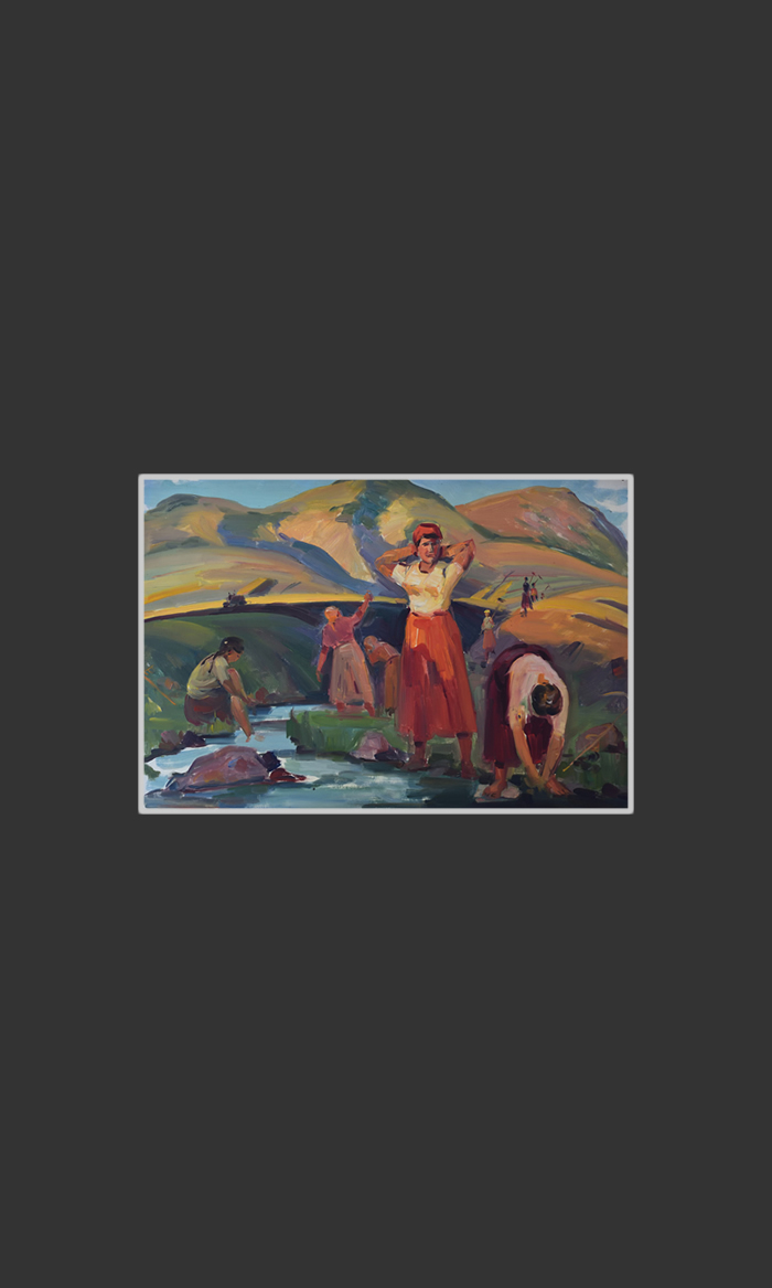 Sketch for the work 'After work'34 х 50 cm, Oil on Treated Cardboard, 1955-1960