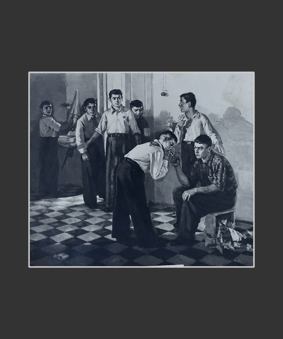 Got caught! (from the photo)130 x 150 cm, Oil on Canvas, 1954