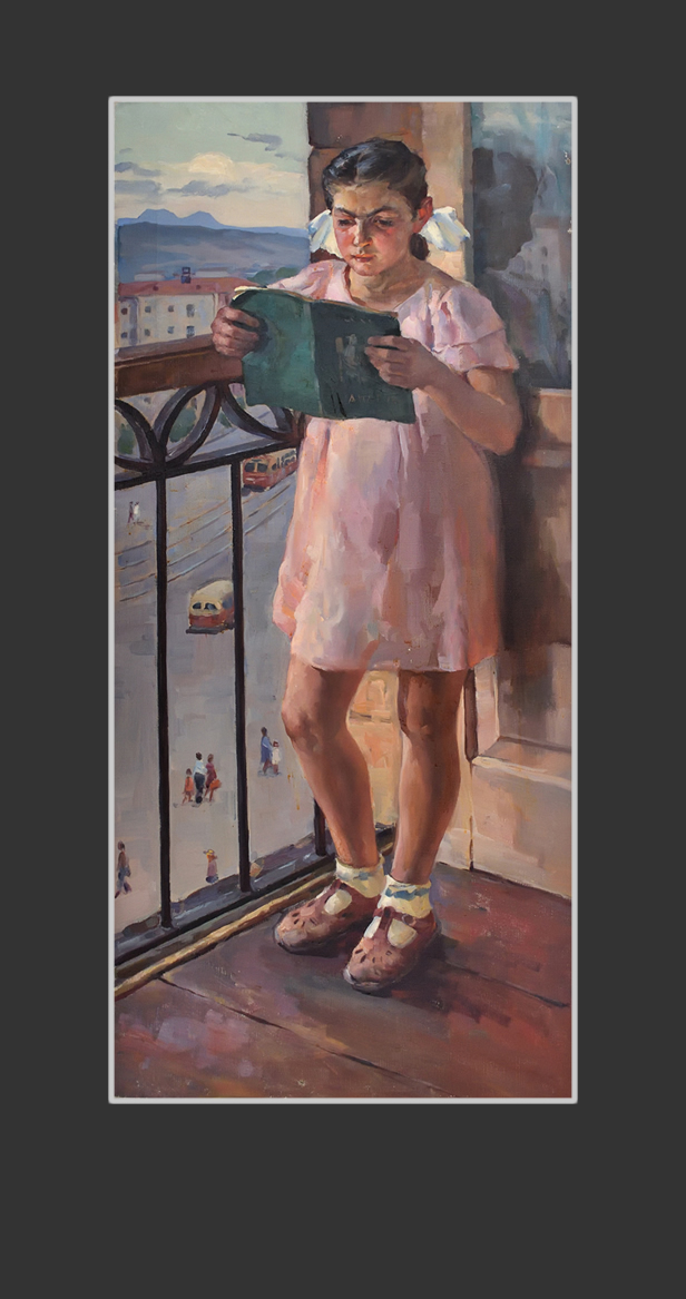 Girl reading on the balcony110 x 51 cm, Oil on Canvas, 1957