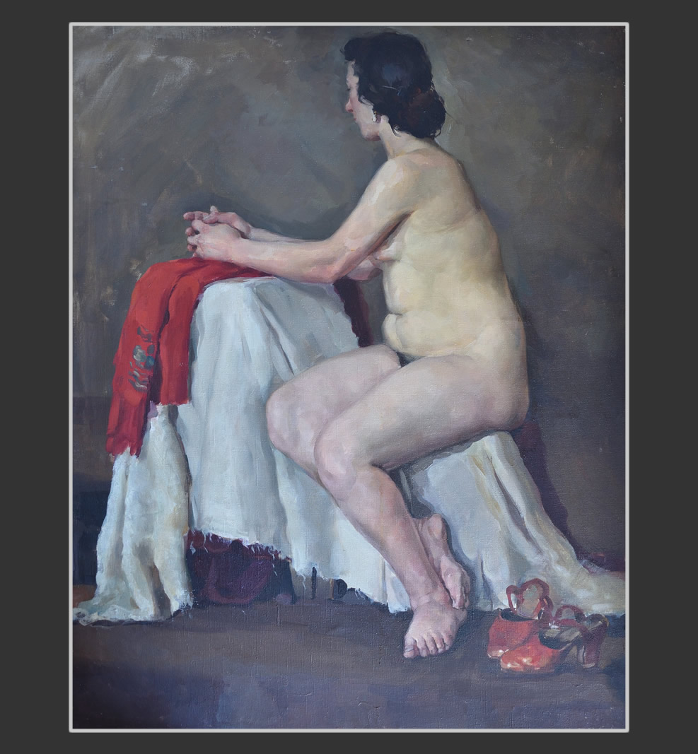 Sitting nude female model100 x 80 cm, Oil on Canvas, 1949