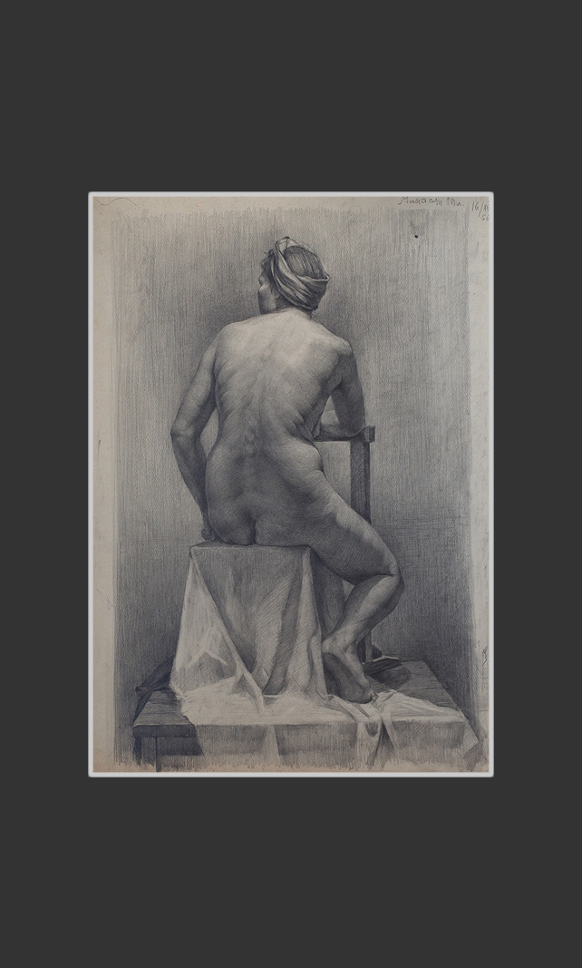 Sitting nude female model65 x 45 cm, Paper, Pencil, 1950
