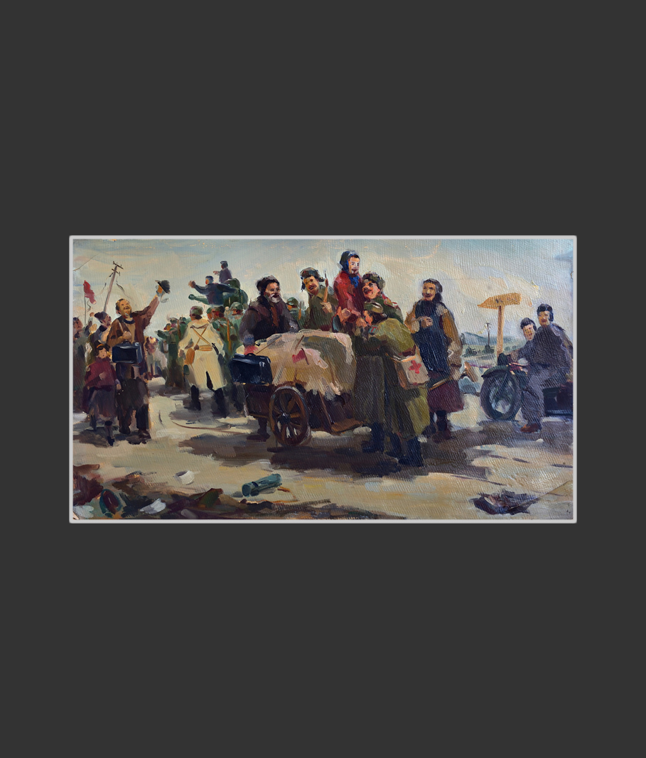 Sketch option for the work 'Liberators'40 x 70 cm, Oil on Cardboard, 1953-1955
