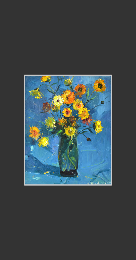 Yellow flowers (the last work)45 x 36 cm, Oil on Canvas, 08.08.1985