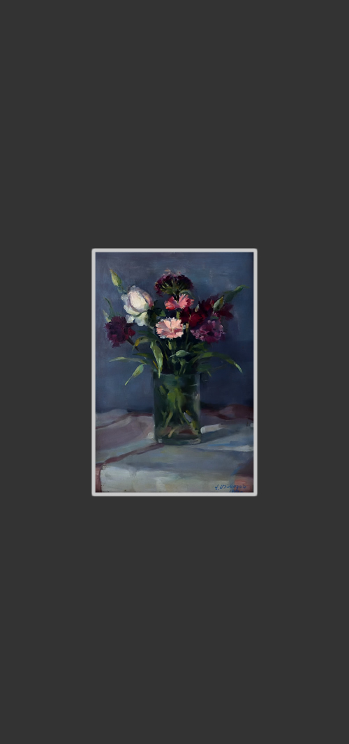 Flowers in a glass35 x 25 cm, Oil on Treated Cardboard, 1953
