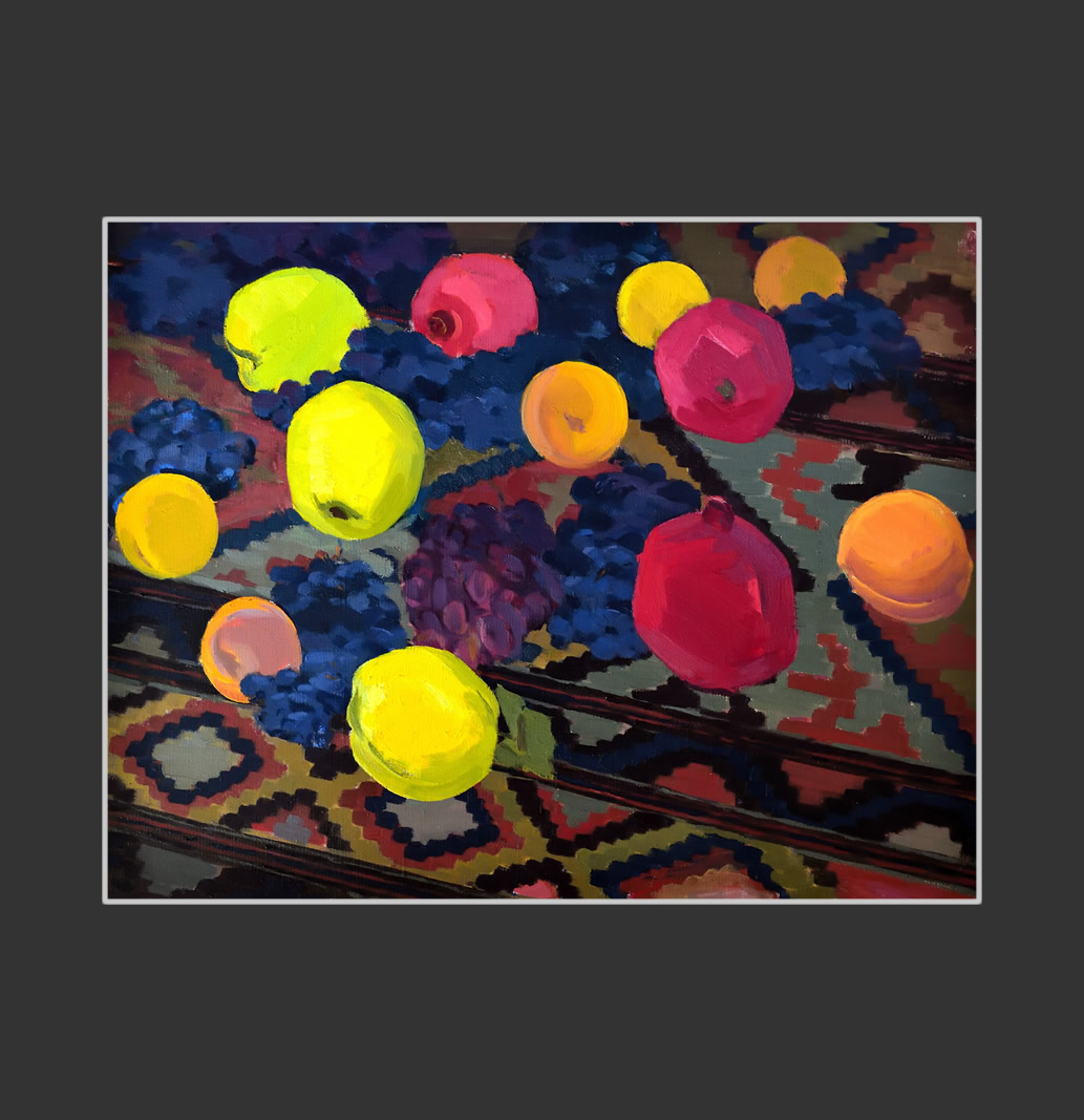 Fruits on Armenian carpet65 x 80 cm, Oil on Canvas, 1970-1975