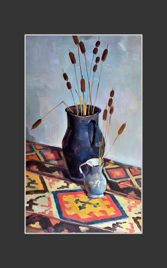 Still life with bulrushes79 x 47 cm, Oil on Canvas, 1970