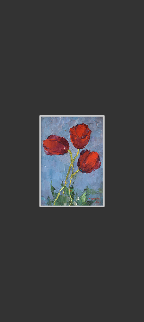 Red poppies30 х 22 cm, Oil on Canvas, Palette Knife, 1978